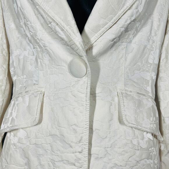 SoCa x St. John Embossed Blazer Jacket Single Button Snap Front Ivory Collar - 2 - Picture 5 of 7